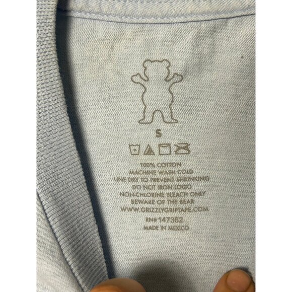 Grizzly Griptape Light Blue T-Shirt With Yellow Bear Design - Picture 5 of 6